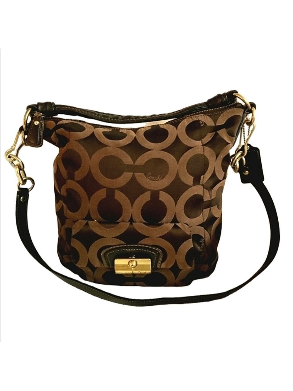 Coach Kristin Y2K Op Art Hobo Signature Monogram Shoulder Bag Chocolate Brown